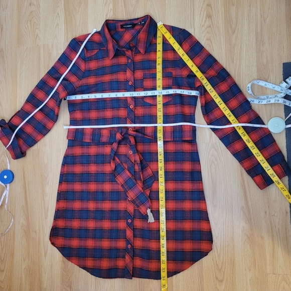 Blu Pepper Button-Down Shirt Dress in Red and Navy Blue Plaid & Matching Belt - Picture 4 of 7